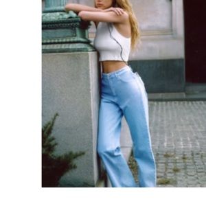 Zara wide leg solid color blue jeans